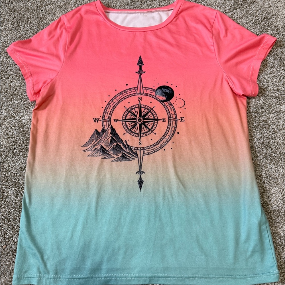 SHEIN Pink and Blue Compass Tee